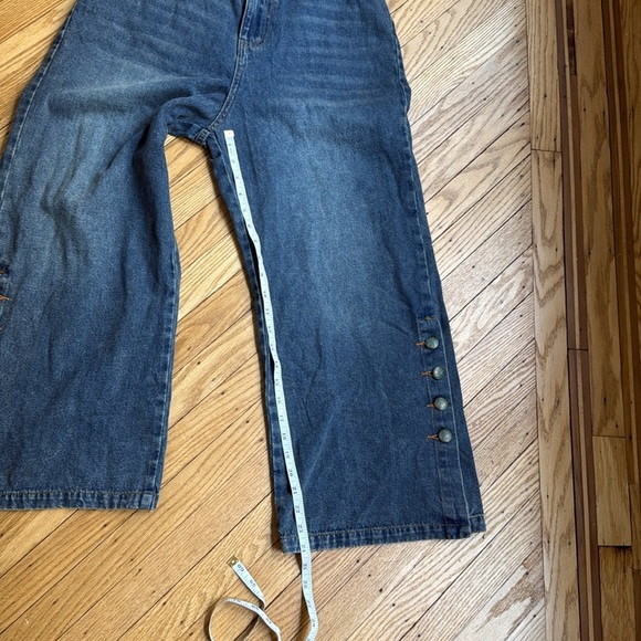 Monthorigin High Rise Wide Leg Jeans Button Front Raw Hem Boho Y2K 28x28 - Picture 9 of 14